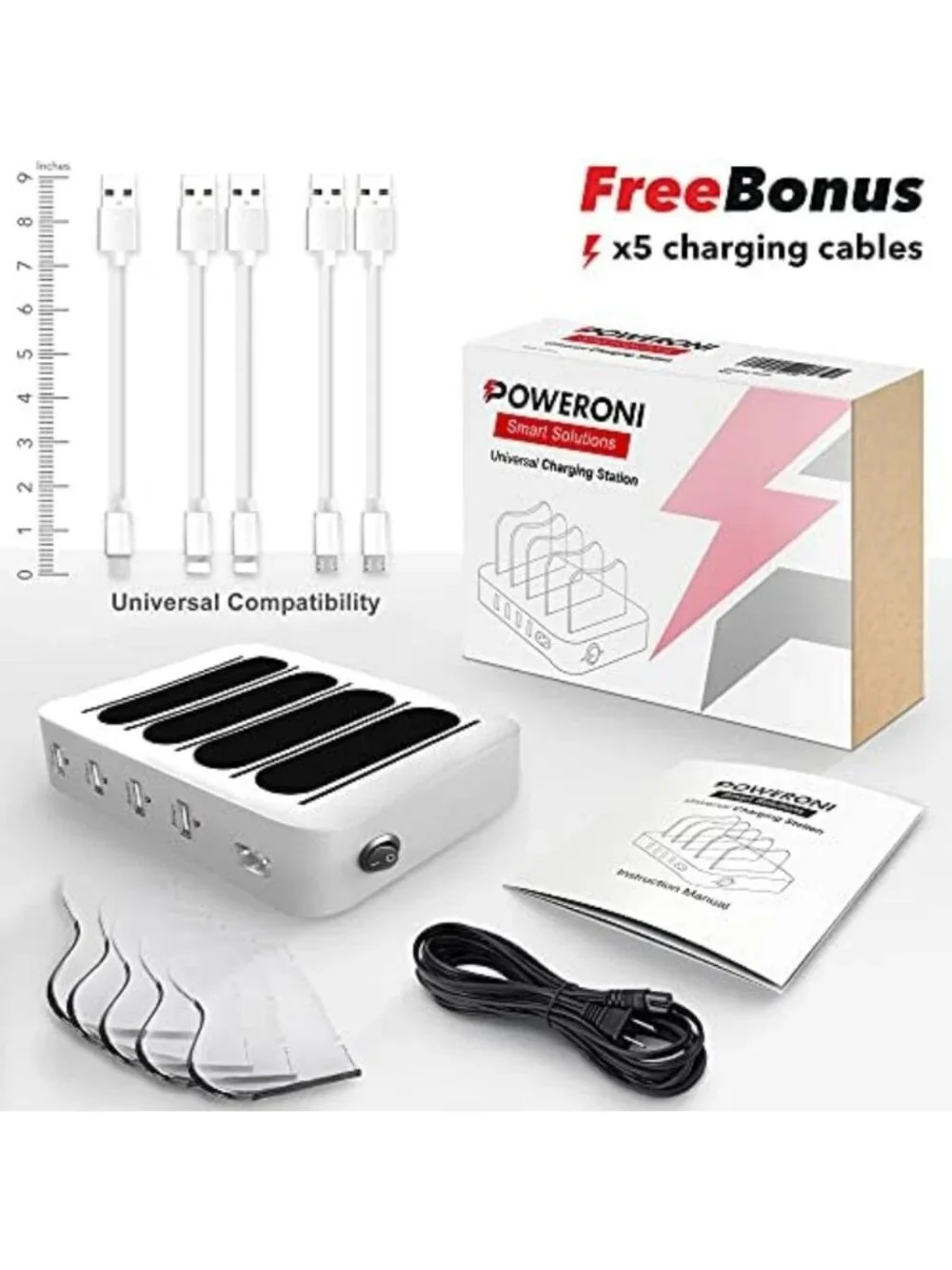 Fast Charging Dock Station for 4 Devices - Multi USB Charger for iPad, iPhone